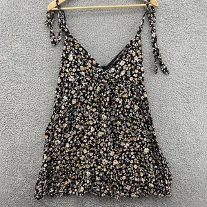 Ivy + prendisole principale donna taglia L nero floreale cravatta cinturino foderato volant boho nuovo con etichette - Foto 1 di 6