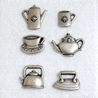 JHB Metal Shank Button Cup Saucer Teapot Mug Coffee Pot Kettle Iron Sewing Craft - Image 1 of 4