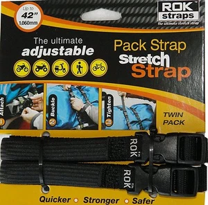 ROK Straps Motorcycle Luggage Tie Down Adjustable Straps 12"-42" x 5/8" BLACK - Picture 1 of 2
