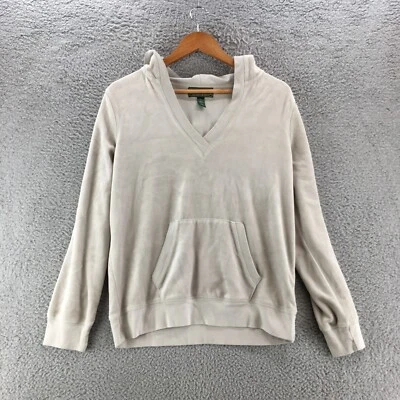 Lauren Ralph Lauren 套头连帽夹克女式大号灰色 V 领棉混纺 — 第 1/4 张图片