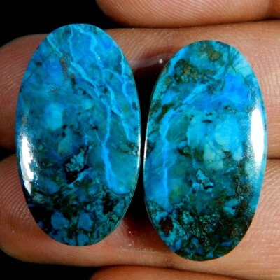 34.70Cts. Natural Blue Azurite Matched Pair Oval Cabochon Loose Gemstone - Image 1 of 3