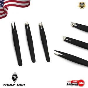 Tweezers Set of 3 Pieces Professional Stainless Eyebrow Hair Pluckers - Picture 1 of 3