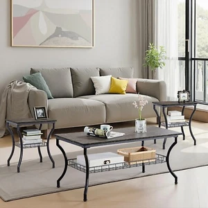 3-Piece Coffee Table 2 Nightstand Occasional Living Room Wooden End Table Set - Picture 1 of 20