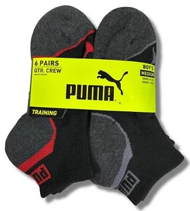 PUMA SOCKS BOYS X6 - QUARTER 253 - WAVE BLACK RED- MEDIUM SZ SHOE 9-3.5 - 6 PACK - Picture 1 of 2