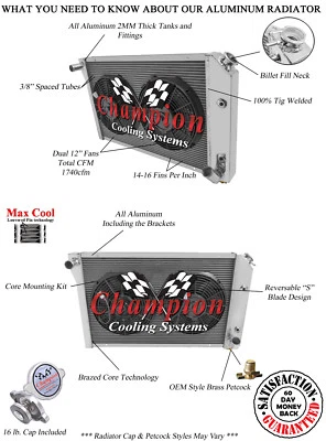 1977 1978 1979 1980 1981 Chevy Corvette 3 Row AR Radiator & 12" Fan Combo - Image 1 of 4