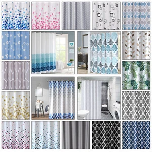 Shower Curtain 180x180 Fabric Modern Designer Washable 100% Polyester + 12 Hooks - Picture 1 of 217