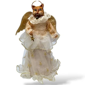 Vintage CJF Designs arte popolare gatto angelo festa statuina abito pizzo e aureola 10" - Foto 1 di 12