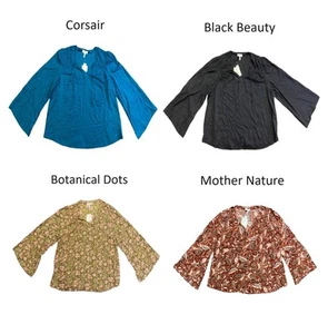 Jessica Simpson Women's Leslie Boho Long Flare Sleeve Drawstring Fashion Top - Picture 1 of 11