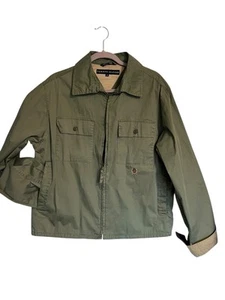 Vtg Tommy Hilfiger Jacket Mens M Military Green Coated Canvas Waterproof Y2K 90s - Picture 1 of 11