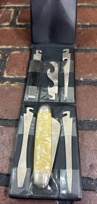 Juego de 6 herramientas múltiples vintage JAPÓN: cuchillo de bolsillo camping kit de supervivencia con estuche Foto 1 de 4