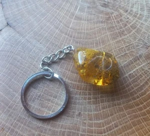 Keyring Amber Silver Tone Metal Real Baltic Gemstone Design Key Holder - Picture 1 of 4