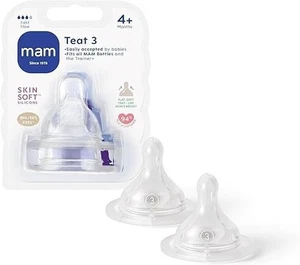 MAM Teats Size 3 Fast Flow 2-Pack | 4+ Months | SkinSoft Silicone Nipples - Picture 1 of 7