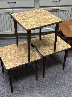Vintage MCM Set Of 3 Faux Wood Formica Nesting Stacking Tables - Image 1 of 4