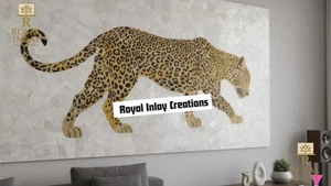 Cheetah Motif White Quartz Table Top/Wall Panel : Handmade Natural Stone Decor - Picture 1 of 15