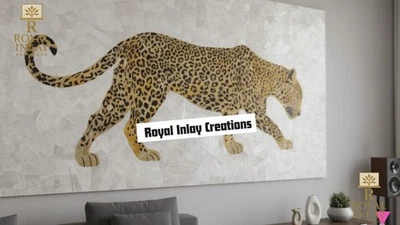 Cheetah Motif White Quartz Table Top/Wall Panel : Handmade Natural Stone Decor - Image 1 of 4