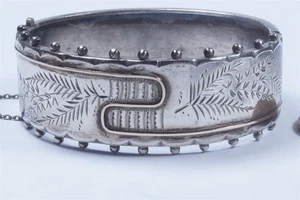 SCHÖNER ANTIKER ENGLISCHER VIKTORIANISCHER SILBER & GOLD FLORAL ARMREIF ARMBAND um 1880 - Bild 1 von 8