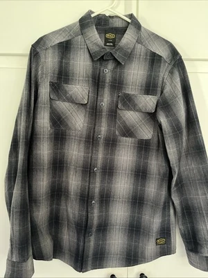 Camisa de franela para hombre RVCA Dayshift L negra con cierre de botones bolsillos Foto 1 de 4