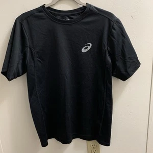 ASICS Shirt Black Medium Pit To Pit 21” Length 26” Short Sleeves - Picture 1 of 3