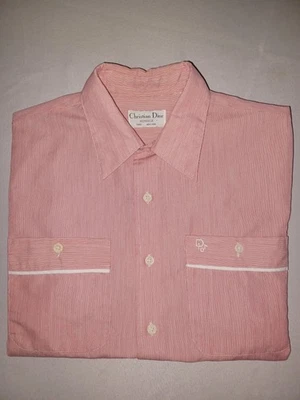 Vintage Men's Christian Dior 1970's Red and White Short Sleeve Shirt Size M - Image 1 of 4