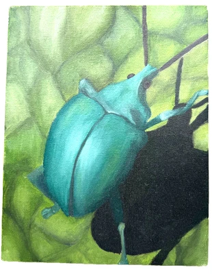 Beetle Art Hand Painted Canvas Oil Artist EXPRESSIONISM Bug Beatle Handpainted - Image 1 of 2
