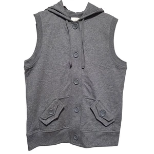 Studio Works Women's Gray Sleeveless Hoodie Vest Button Front Pockets Size S - Picture 1 of 5