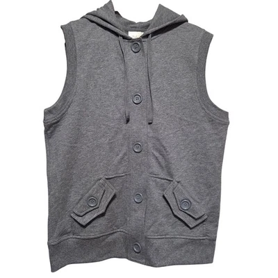 Studio Works Women's Gray Sleeveless Hoodie Vest Button Front Pockets Size S - Image 1 of 4