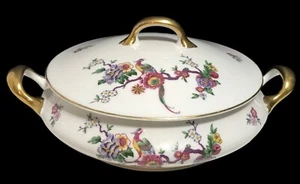 VTG Bernardaud LIMOGES Bengali Round Vegetable Serving Bowl~Peacock~Floral~Gold - Picture 1 of 3