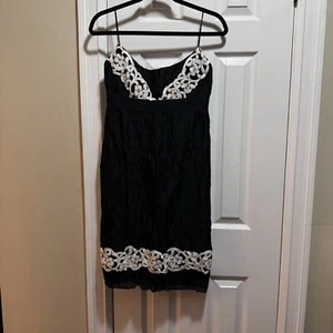 Nicole Miller Silk Whimsigoth Lace Party Shift Dress Sz 6 Metal Babydoll Peasant - Picture 1 of 7