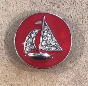 Red Sailboat Ocean Snap Button Chunk Interchangeable 20mm for Snap Jewelry NEW - Picture 1 of 2