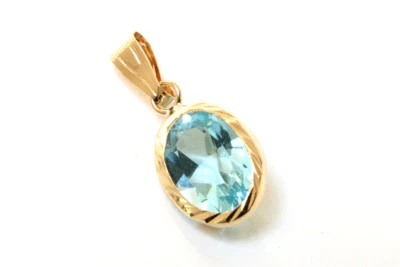 9ct Gold Blue Topaz Pendant Oval necklace no chain Gift Boxed Made in UK Foto 1 de 4