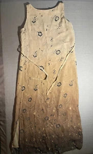 Vintage Hillard Hanson Dress Women’s Medium Yellow Brown Tie Back Floral Maxi - Picture 1 of 7