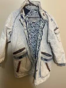 Acid Wash Retro Vintage Coat Jacket Casual Long Sleeve Paisley Print Thick - Picture 1 of 3