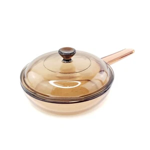 Vintage Corning Ware Vision Pyrex Glass Fry Pan Lid Amber 6 3/4" Cooking France - Picture 1 of 6