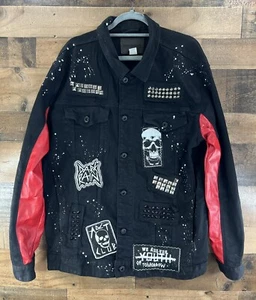 Smoke Rise DNM Co Black Distressed Jacket Great Graphics Size 2XL Skulls Patches - Picture 1 of 5