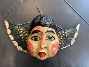 Mexican Folk Art Carved Wood Angel Bust Decorative Wall Hanging - Picture 1 of 8