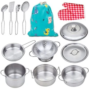 Play Pots and Pans Sets for Kids Stainless Steel Cookware Toys Gift Set for - Picture 1 of 4