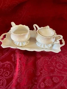 Beautiful Vintage White China Sugar Bowl and Creamer with Tray Granny, country - Picture 1 of 10