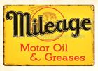 Mileage Motor Oil Greases Metal Tin Sign Hanging Reproductions