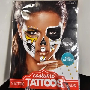 Savvi Assorted Adult Face Costume Tattoos - Metallic Effect Gems Included - Picture 1 of 10