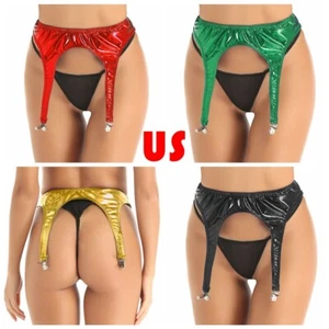 Women's Glossy Garter Belts Metallic Shiny Suspender for Thigh High Stockings - Picture 1 of 45
