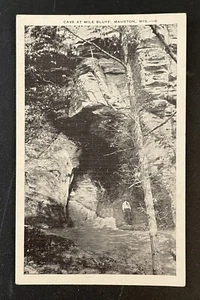 Mauston WISCONSIN Vintage Postcard Cave At Mile Bluff Man Standing At Entrance - Picture 1 of 3
