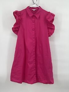 Crown And Ivy Ruffle Sleeve Poplin Shirt Dress Pink Size Large 