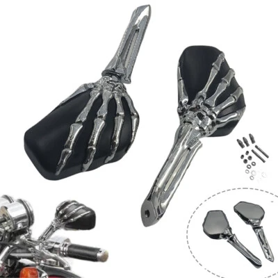 Espejos retrovisores de mano cromados negros calavera esqueleto para Harley Road King Sportster Touring Foto 1 de 4