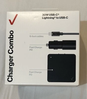 New Verizon 30W USB-C Lightning To USB-C Charger Combo(car & Wall) MFi-certified - Image 1 of 4