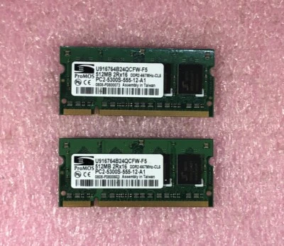 2 X 512MB PROMOS DDR2-667 PC2-5300S SODIMM MEMORY U916764B24QCFW-F5 - 1GB TOTAL - Image 1 of 2