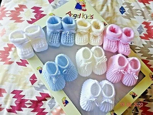 Baby Booties Blue/Pink/White Boy/Girl Knitted Bow Shoes Crochet Drawstring Socks - Picture 1 of 8