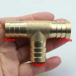 2PC Tee3 Way 3/4"19mm Brass Hose Barb Fitting Pipe Tubing Splicer Fuel Water Gas - Picture 1 of 7