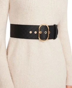 Steve Madden Diamond Quilted Stretch Faux-Leather Belt – Black/Gold, Large/X-... - Picture 1 of 1