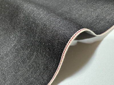 Japanese black denim fabric with selvage by the yard, 10.5 oz - Image 1 of 4