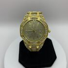 Unisex Iced Out Gold Octagon Shaped Gemstone Studded Wristwatch